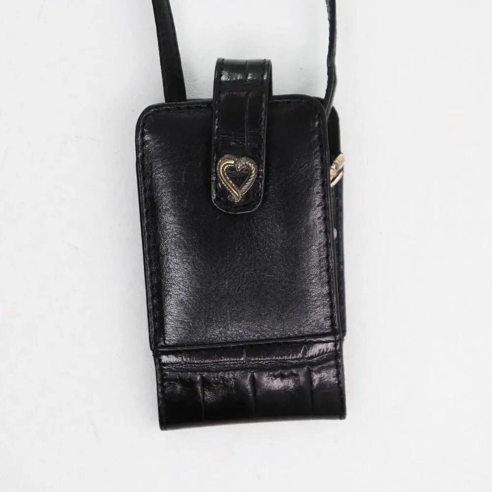 Vtg Brighton Phone Case Wristlet Cell Mobile Black Croc Leather 4.5X2.5X1.5